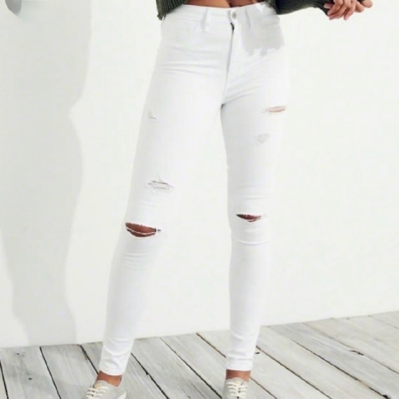 New HOLLISTER Women's High-Rise Super Skinny White Distressed Stretch Jean 3 NWT - Picture 1 of 10